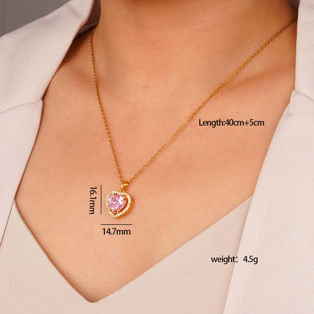 Wholesale Women's Pink Love Sweet Copper Zircon Heart Pendant Necklace With Electroplating And O Word Chain In Light Luxury Style - Image 8