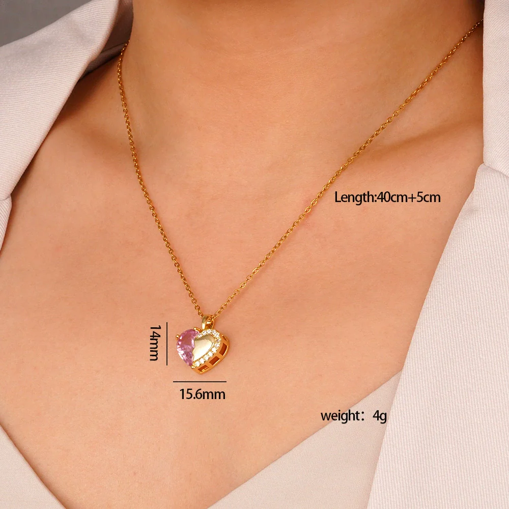 Wholesale Women's Pink Love Sweet Copper Zircon Heart Pendant Necklace With Electroplating And O Word Chain In Light Luxury Style - Image 9