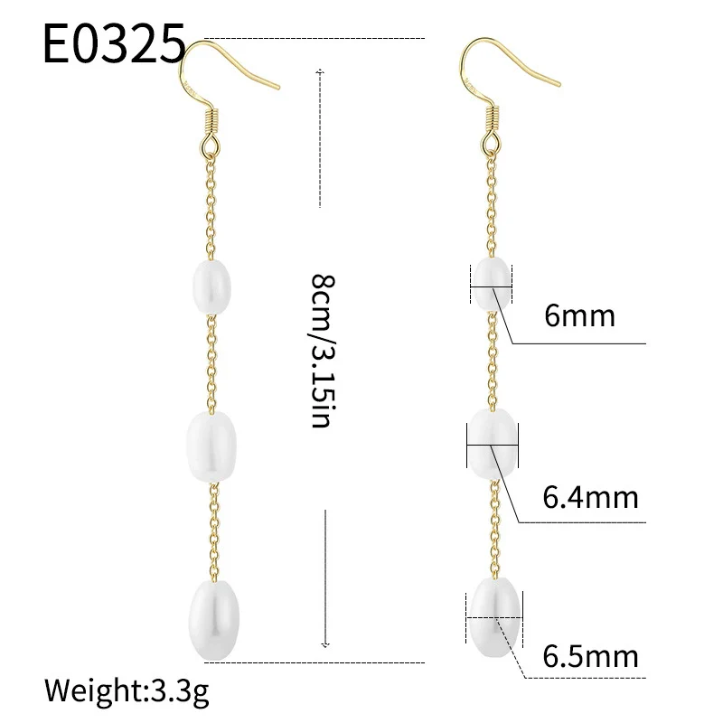 Wholesale Women's Plated Brass Fresh Water Pearl Drop Earrings With Geometric Pattern And Tassel Style - Image 6