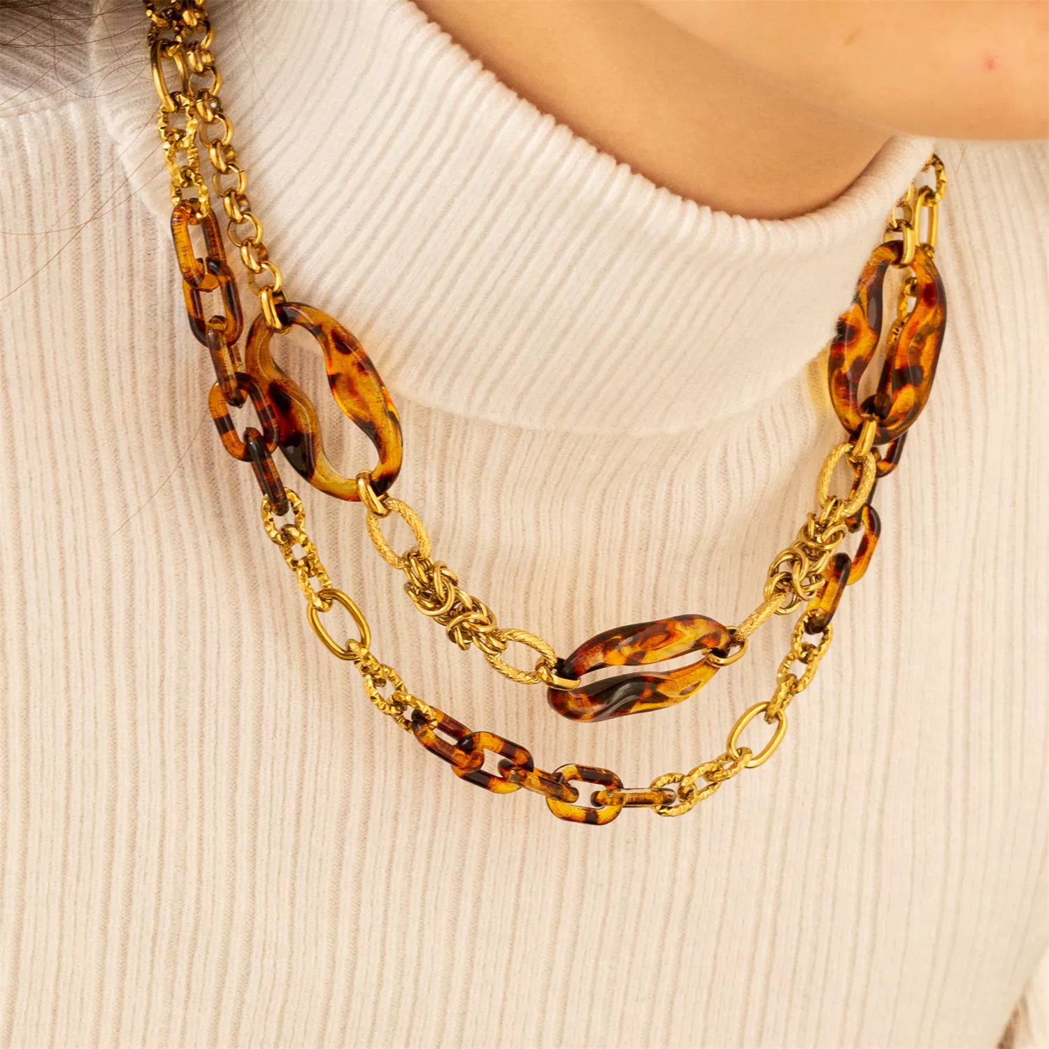 Wholesale Women's Punk Leopard Print And Geometric Stainless Steel Electroplated Figureeight Necklace - Image 2