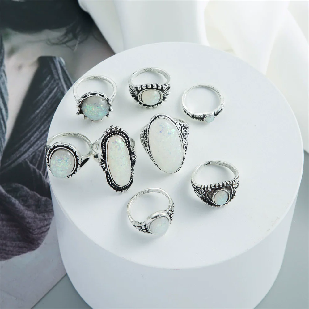 Wholesale Women's Retro Alloy Geometric Oil Dropping Gem Ring Set With Electroplating - Image 2