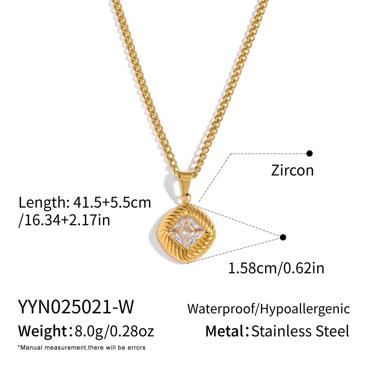 Wholesale Women's Retro Ancient Style Geometric Pattern Square Striped Lace Inlaid Zircon Pendant Necklace With 18K Real Gold Plating And Pvd Furnace Vacuum Real Gold Plating - Image 6