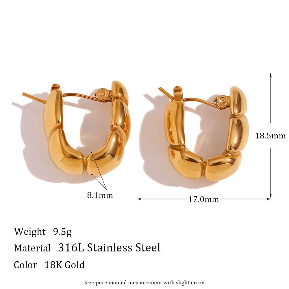 Wholesale Women's Retro Elegant Highend Geometric Ushaped Stainless Steel 18K Gold Plated Earrings Jewelry Combination - Image 11