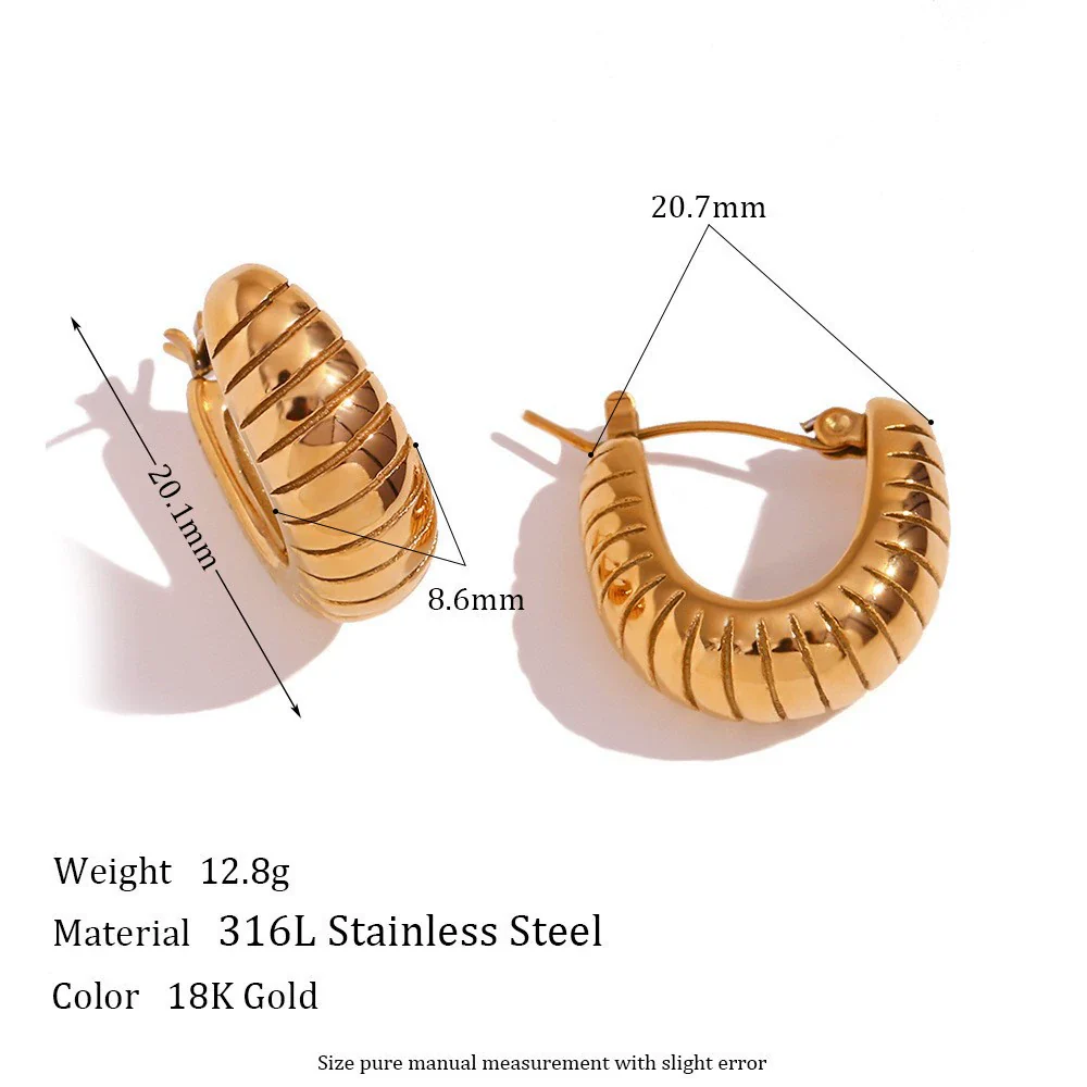 Wholesale Women's Retro Elegant Highend Geometric Ushaped Stainless Steel 18K Gold Plated Earrings Jewelry Combination - Image 2