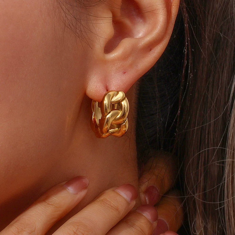Wholesale Women's Retro Elegant Highend Geometric Ushaped Stainless Steel 18K Gold Plated Earrings Jewelry Combination - Image 4