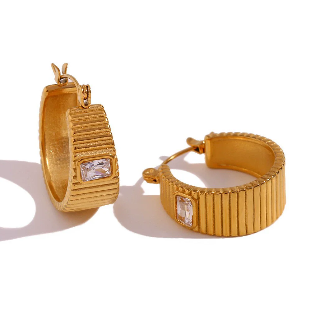 Wholesale Women's Retro Elegant Highend Geometric Ushaped Stainless Steel 18K Gold Plated Earrings Jewelry Combination - Image 5