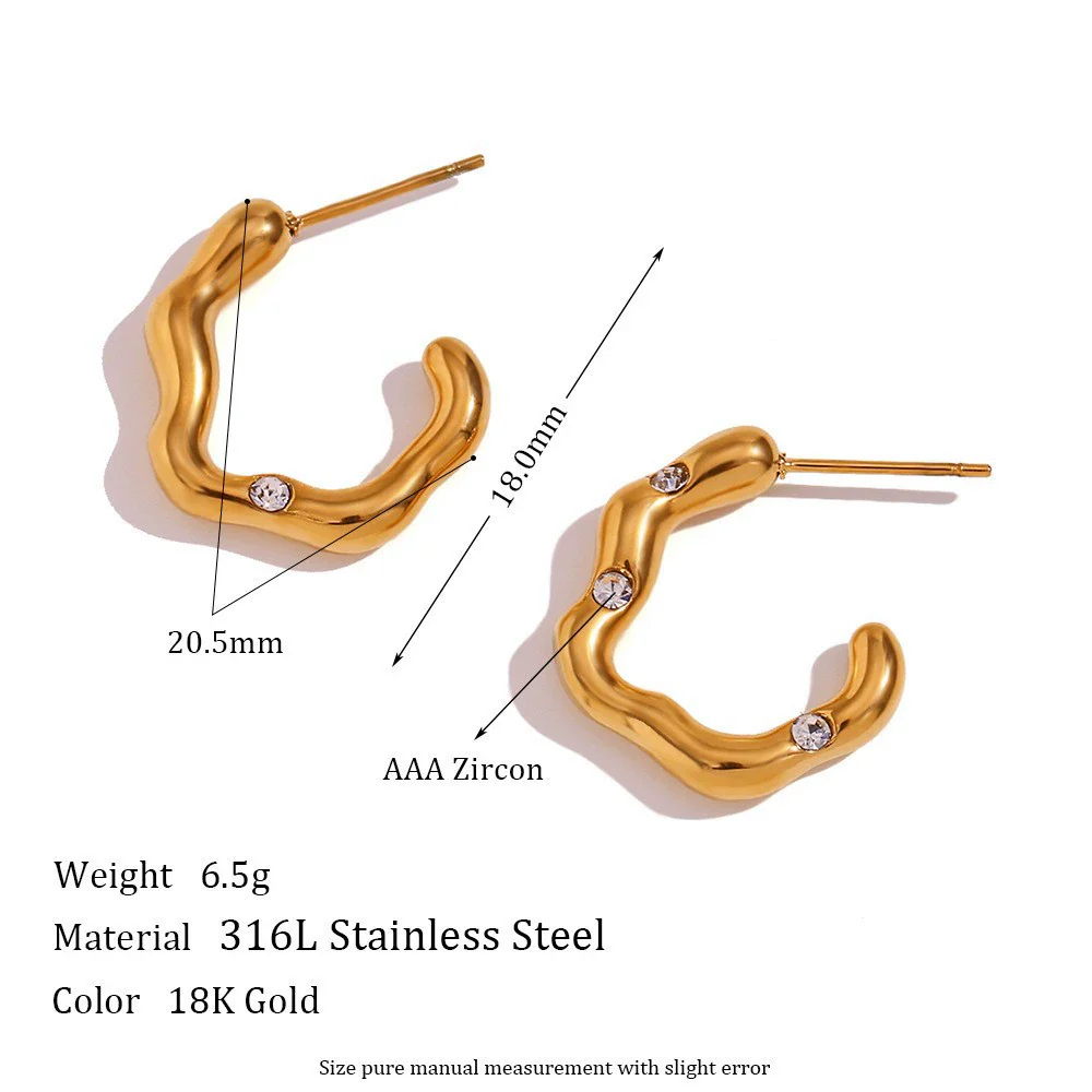 Wholesale Women's Retro Elegant Highend Geometric Ushaped Stainless Steel 18K Gold Plated Earrings Jewelry Combination - Image 8