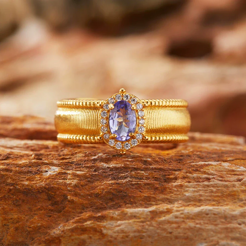 Wholesale Women's Retro Fashion Geometric S925 Sterling Silver Ring Set With Natural Garnet Sapphire Gemstones - Image 10