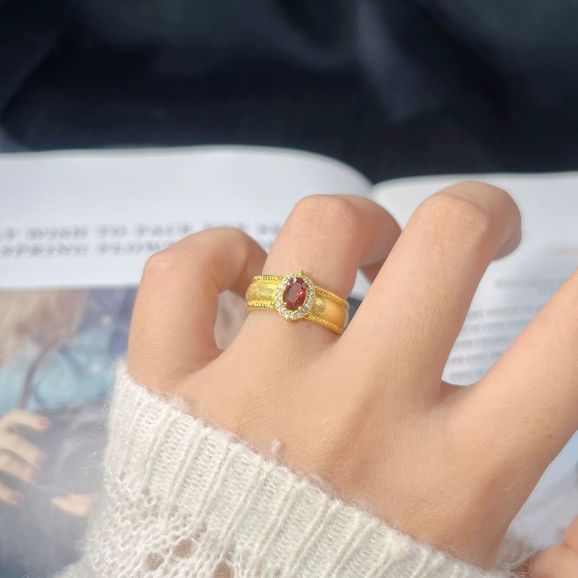 Wholesale Women's Retro Fashion Geometric S925 Sterling Silver Ring Set With Natural Garnet Sapphire Gemstones - Image 4