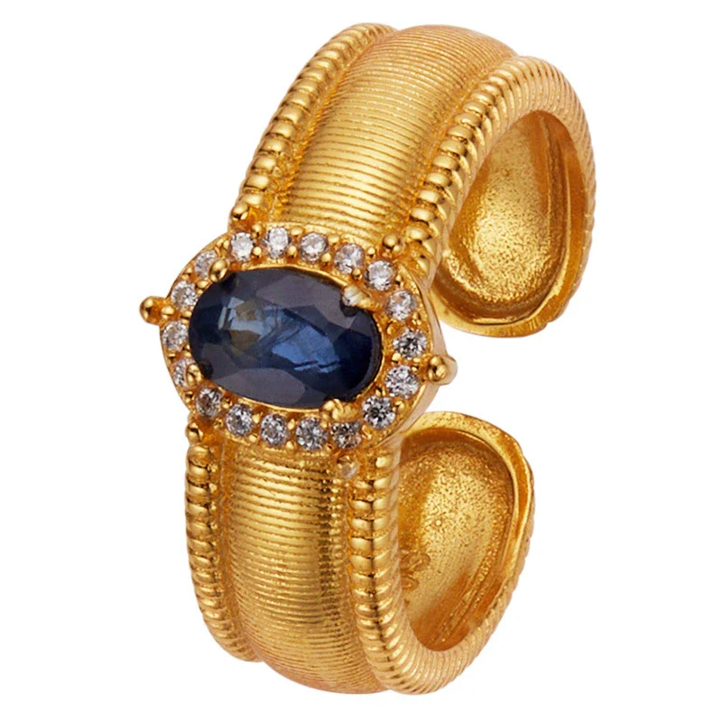 Wholesale Women's Retro Fashion Geometric S925 Sterling Silver Ring Set With Natural Garnet Sapphire Gemstones - Image 5