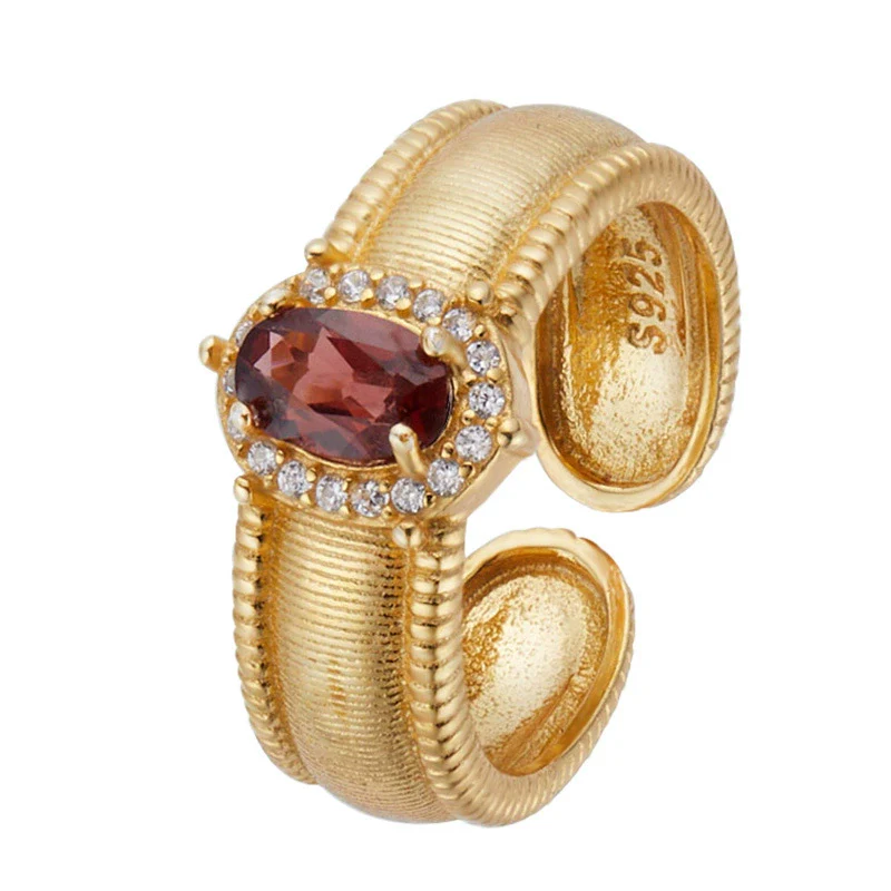 Wholesale Women's Retro Fashion Geometric S925 Sterling Silver Ring Set With Natural Garnet Sapphire Gemstones - Image 6