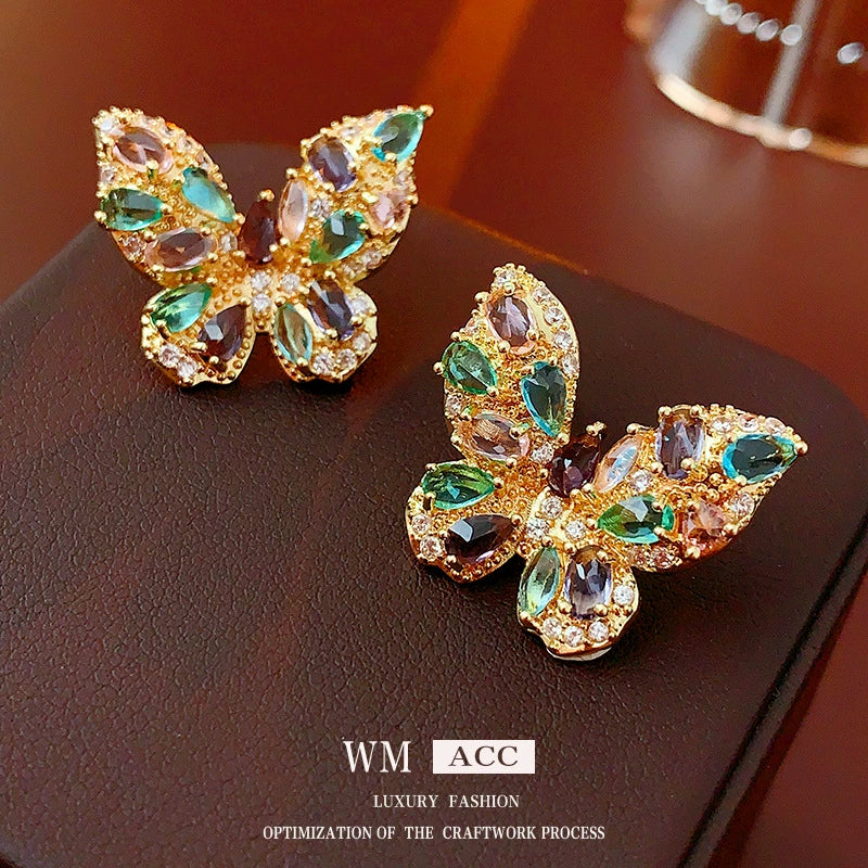 Wholesale Women's Retro Fashion Light Luxury Copper Earrings With Colorful Butterfly And Geometric Pattern And Electroplating Treatment - Image 4