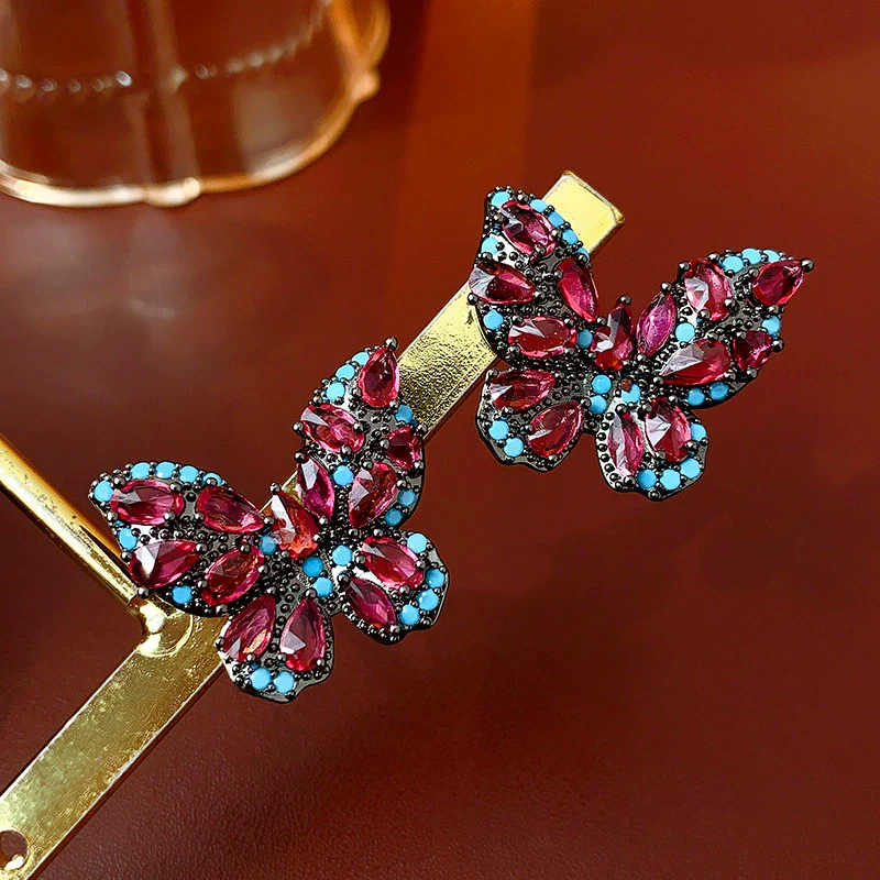 Wholesale Women's Retro Fashion Light Luxury Copper Earrings With Colorful Butterfly And Geometric Pattern And Electroplating Treatment - Image 6