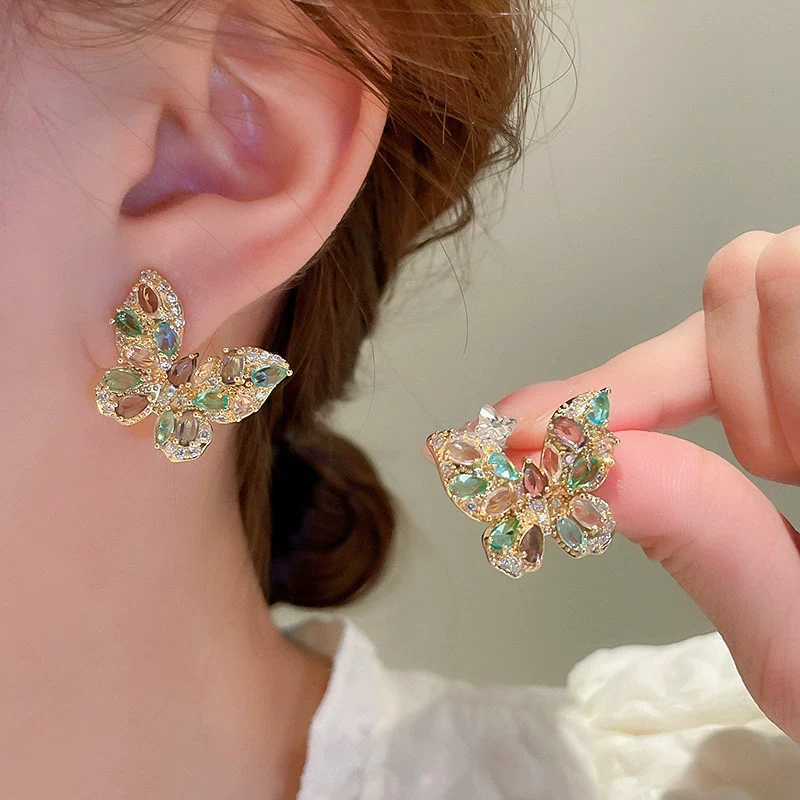Wholesale Women's Retro Fashion Light Luxury Copper Earrings With Colorful Butterfly And Geometric Pattern And Electroplating Treatment - Image 7