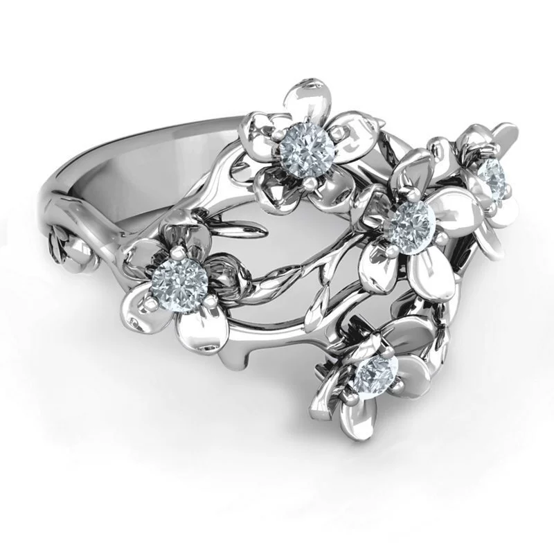 Wholesale Women's Retro Flower Zircon Copper Ring - Image 2