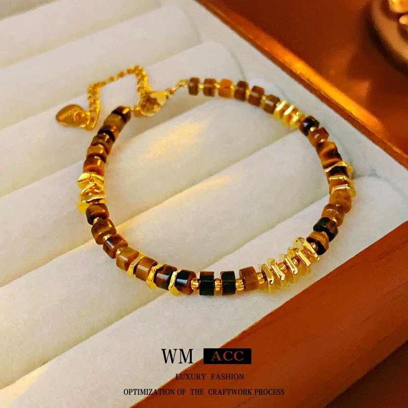 Wholesale Women's Retro Geometric Alloy Electroplated Tiger Eye Stone Bracelet - Image 3