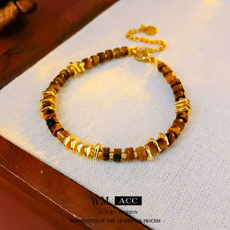 Wholesale Women's Retro Geometric Alloy Electroplated Tiger Eye Stone Bracelet - Image 6