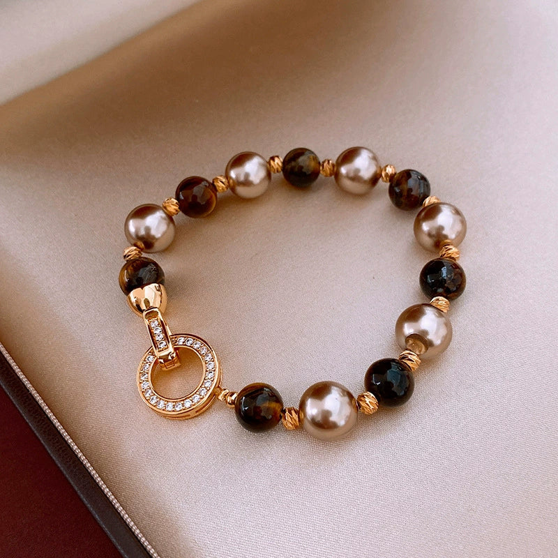 Wholesale Women's Retro Geometric Alloy Electroplated Tiger Eye Stone Bracelet - Image 7