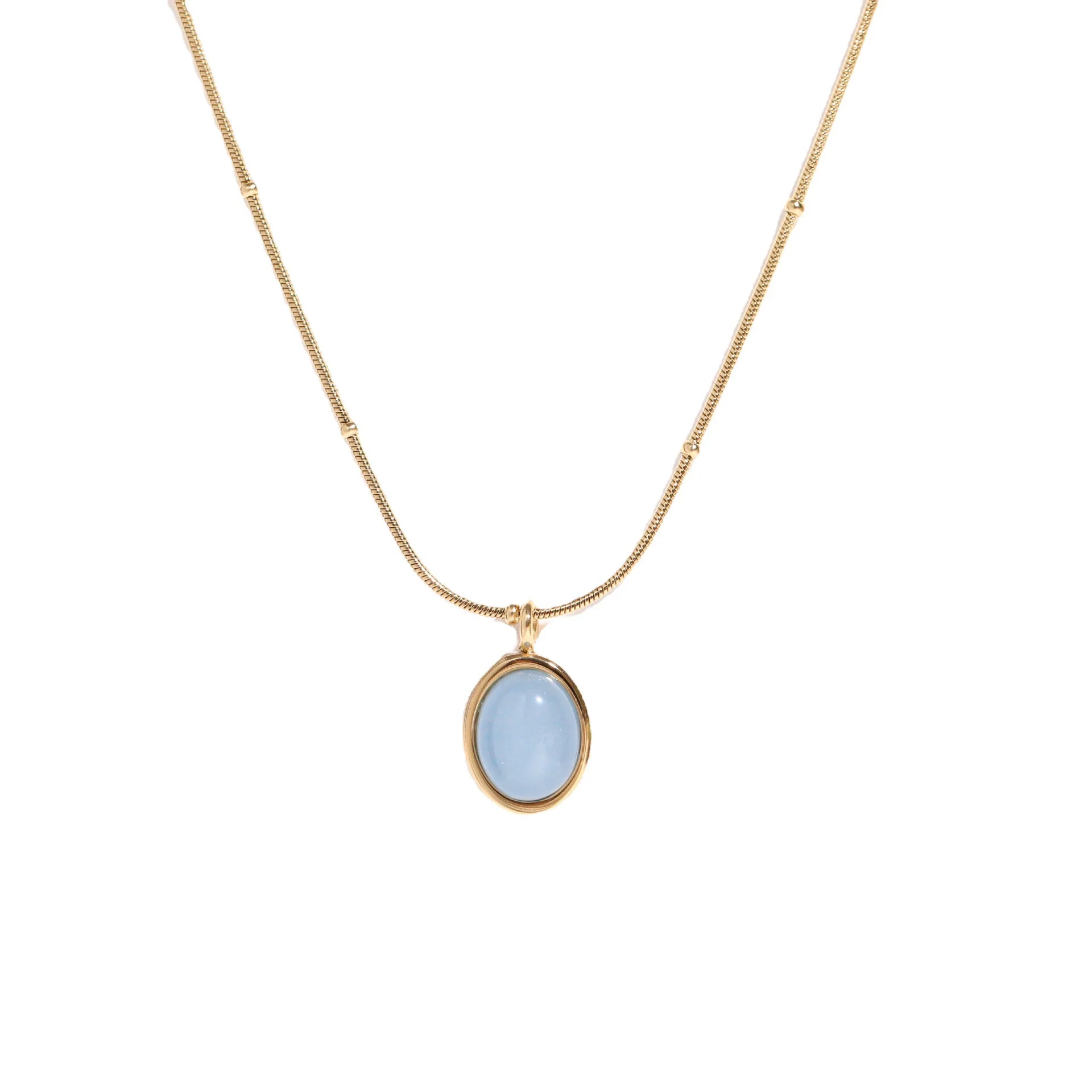 Wholesale Women's Retro Geometric Drop Shape Mixed Gem Inlay Titanium Steel Electroplated Necklace With Snake Bone Chain - Image 4