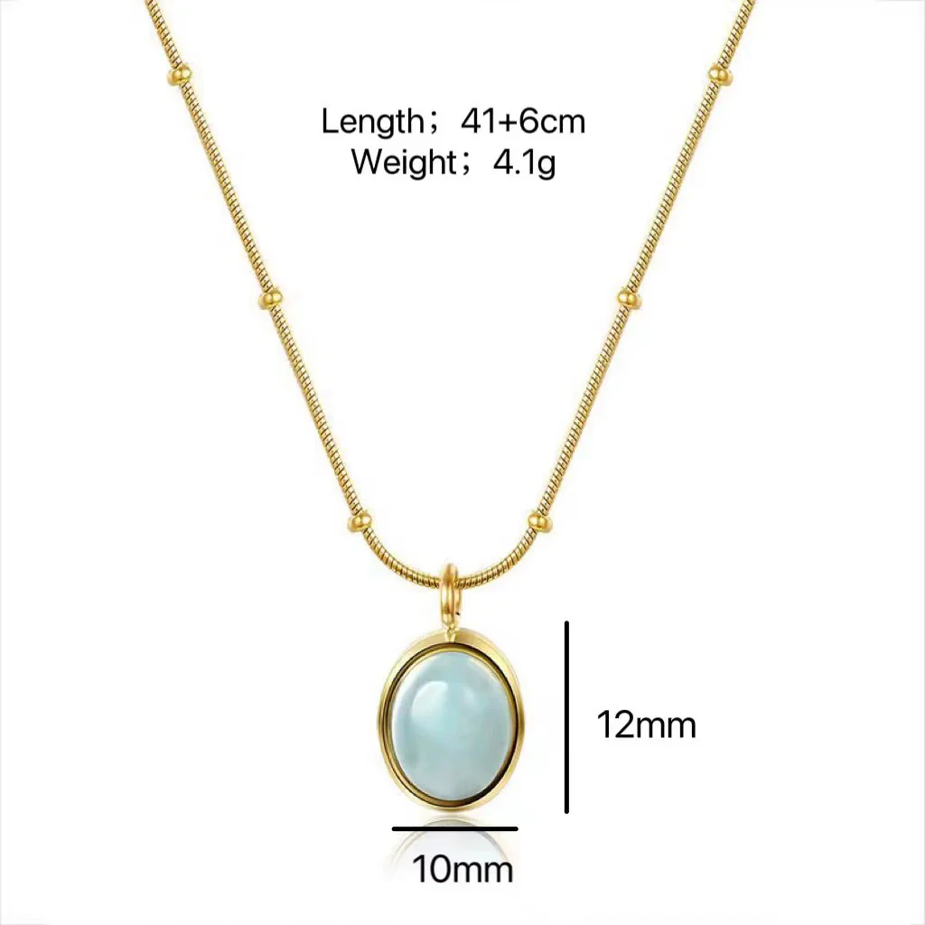Wholesale Women's Retro Geometric Drop Shape Mixed Gem Inlay Titanium Steel Electroplated Necklace With Snake Bone Chain - Image 5