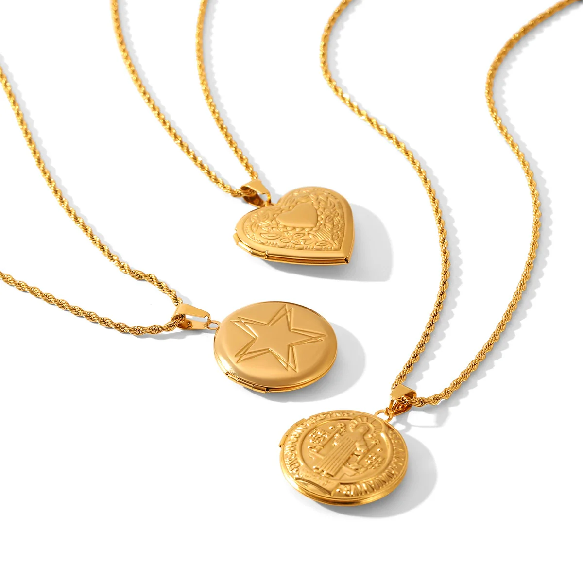 Wholesale Women's Retro Geometric Embossed Electroplated Stainless Steel Fliptop Pendant Twist Chain Necklace Luxury Niche Jewelry - Image 5