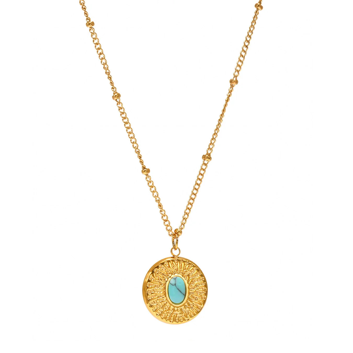 Wholesale Women's Retro Geometric Turquoise Ferris Wheel Pendant Necklace In Stainless Steel And Titanium Steel With Electroplating - Image 5
