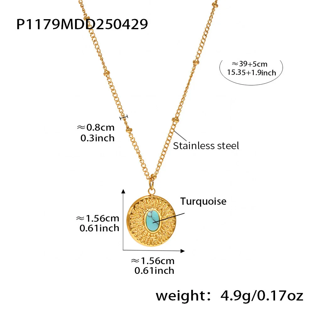Wholesale Women's Retro Geometric Turquoise Ferris Wheel Pendant Necklace In Stainless Steel And Titanium Steel With Electroplating - Image 6