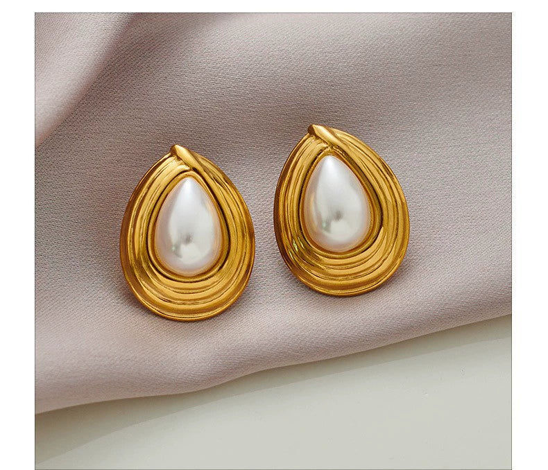 Wholesale Women's Retro Highend Natural Stone Pearl Drop Shape Stainless Steel Electroplating Earrings Jewelry Accessories - Image 6