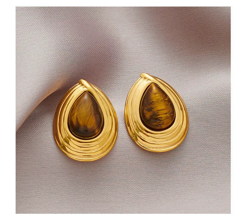 Wholesale Women's Retro Highend Natural Stone Pearl Drop Shape Stainless Steel Electroplating Earrings Jewelry Accessories - Image 7