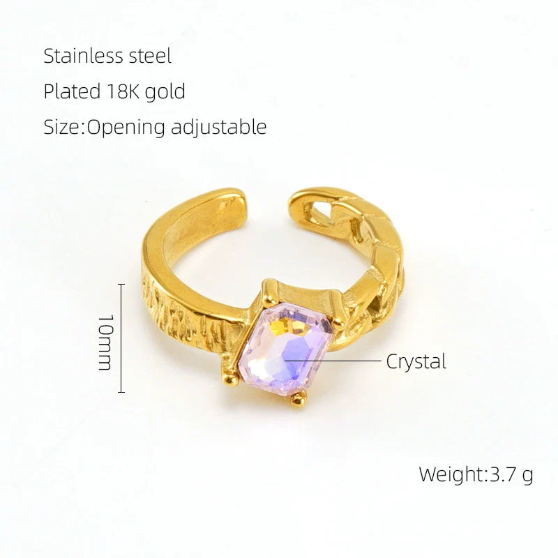 Wholesale Women's Retro Hip Hop 316L Stainless Steel Moonstone Ring With Irregular Geometric Line And Heart Pattern Microinlay - Image 11