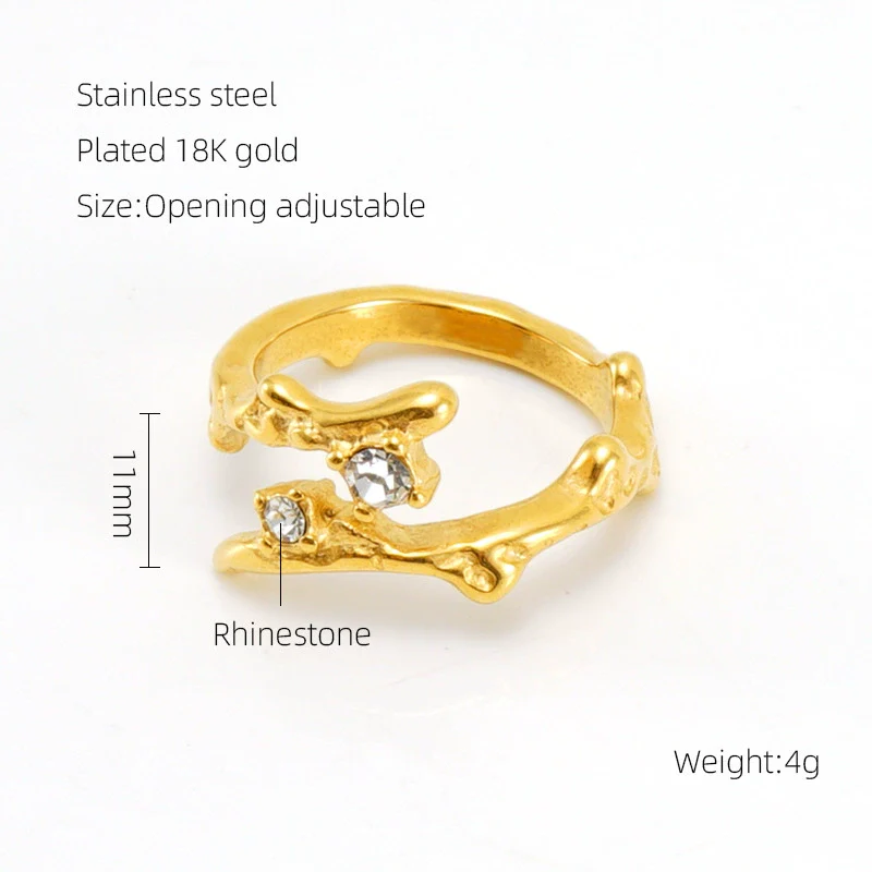 Wholesale Women's Retro Hip Hop 316L Stainless Steel Moonstone Ring With Irregular Geometric Line And Heart Pattern Microinlay - Image 13