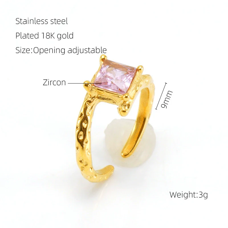 Wholesale Women's Retro Hip Hop 316L Stainless Steel Moonstone Ring With Irregular Geometric Line And Heart Pattern Microinlay - Image 15