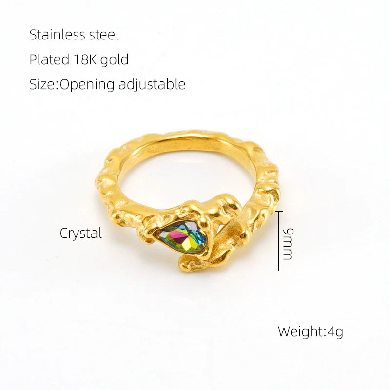 Wholesale Women's Retro Hip Hop 316L Stainless Steel Moonstone Ring With Irregular Geometric Line And Heart Pattern Microinlay - Image 16