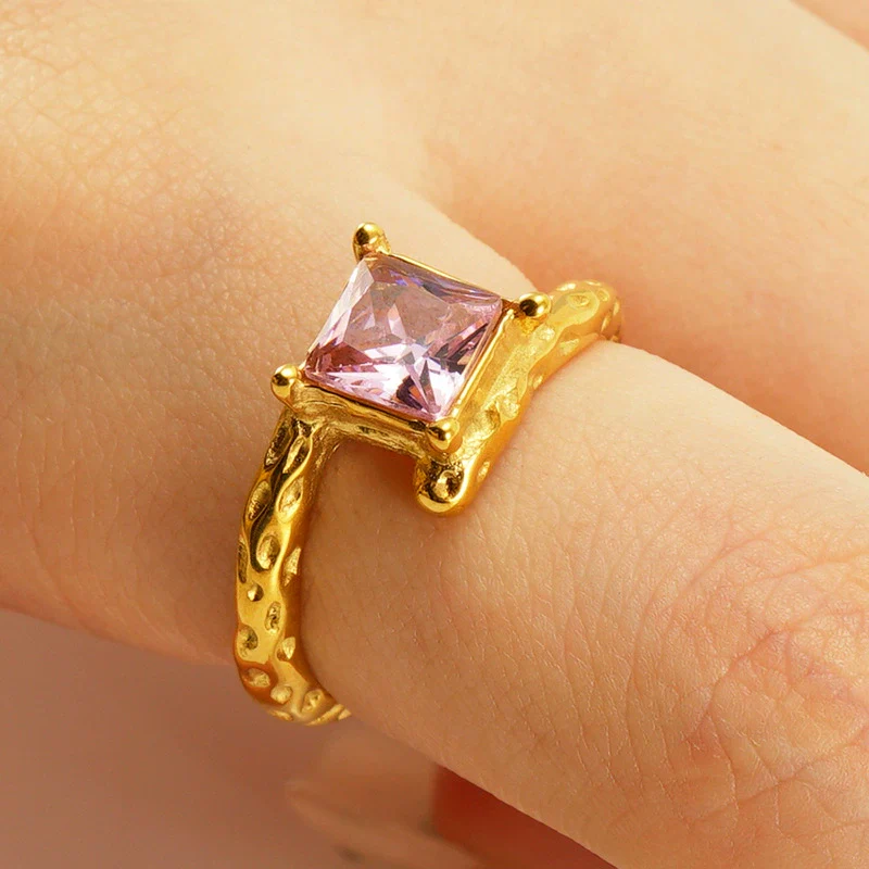 Wholesale Women's Retro Hip Hop 316L Stainless Steel Moonstone Ring With Irregular Geometric Line And Heart Pattern Microinlay - Image 4