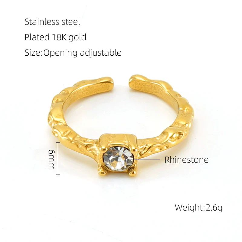 Wholesale Women's Retro Hip Hop 316L Stainless Steel Moonstone Ring With Irregular Geometric Line And Heart Pattern Microinlay - Image 6