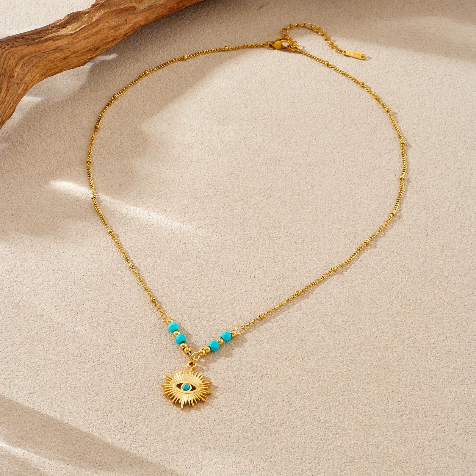 Wholesale Women's Retro Hollow Geometric Eye Pattern Stainless Steel Gold Electroplated Pendant Necklace - Image 2