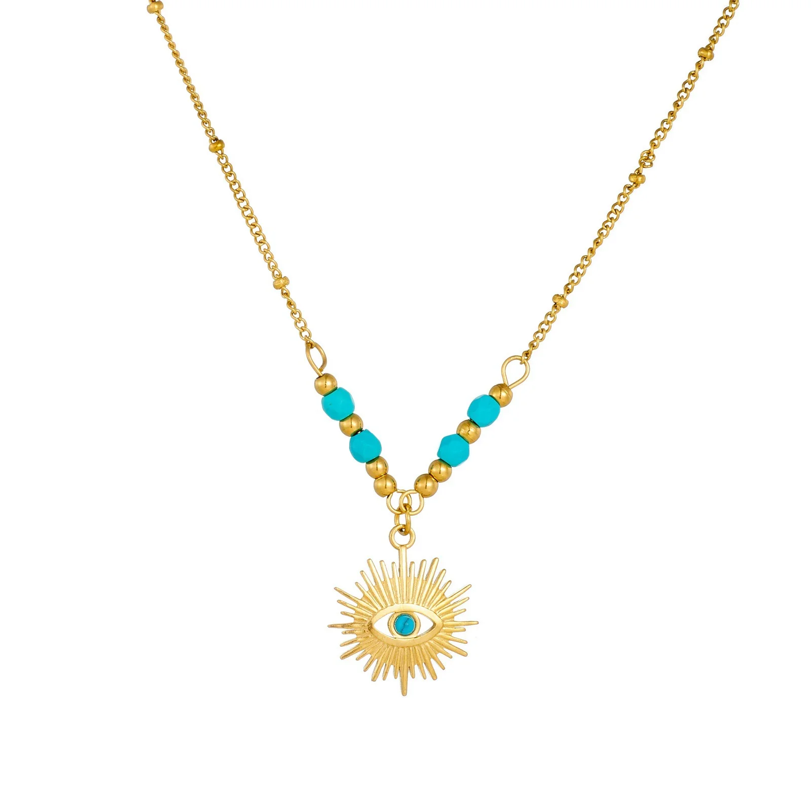 Wholesale Women's Retro Hollow Geometric Eye Pattern Stainless Steel Gold Electroplated Pendant Necklace - Image 5