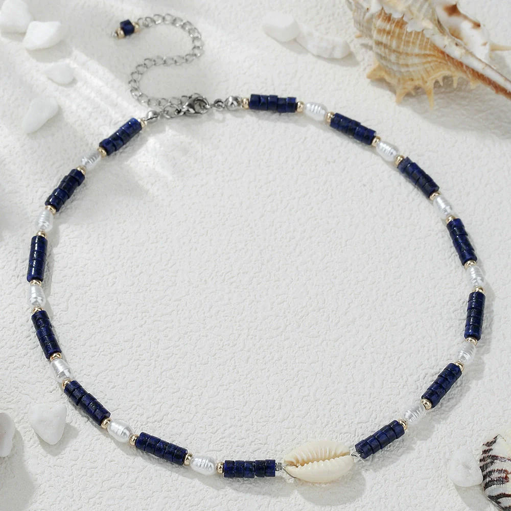 Wholesale Women's Retro Imitation Pearl Glass Alloy Geometric O Chain Necklace With Electroplating - Image 6