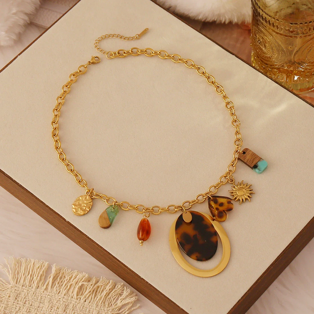 Wholesale Women's Retro Leopard Print Flower Titanium Steel Real Gold Plated Necklace In Maillard Style