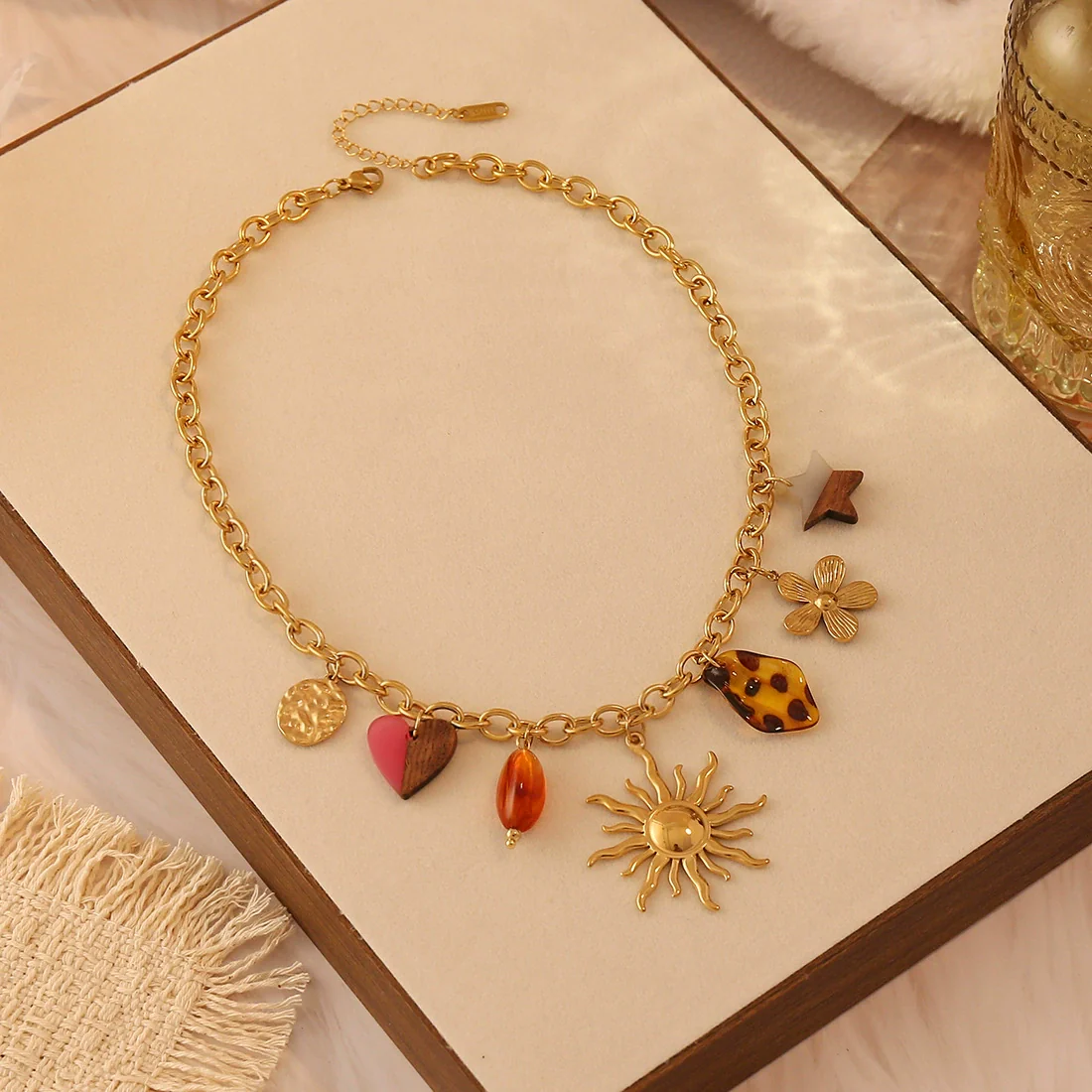 Wholesale Women's Retro Leopard Print Flower Titanium Steel Real Gold Plated Necklace In Maillard Style - Image 3