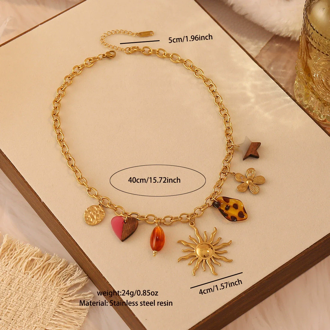 Wholesale Women's Retro Leopard Print Flower Titanium Steel Real Gold Plated Necklace In Maillard Style - Image 7