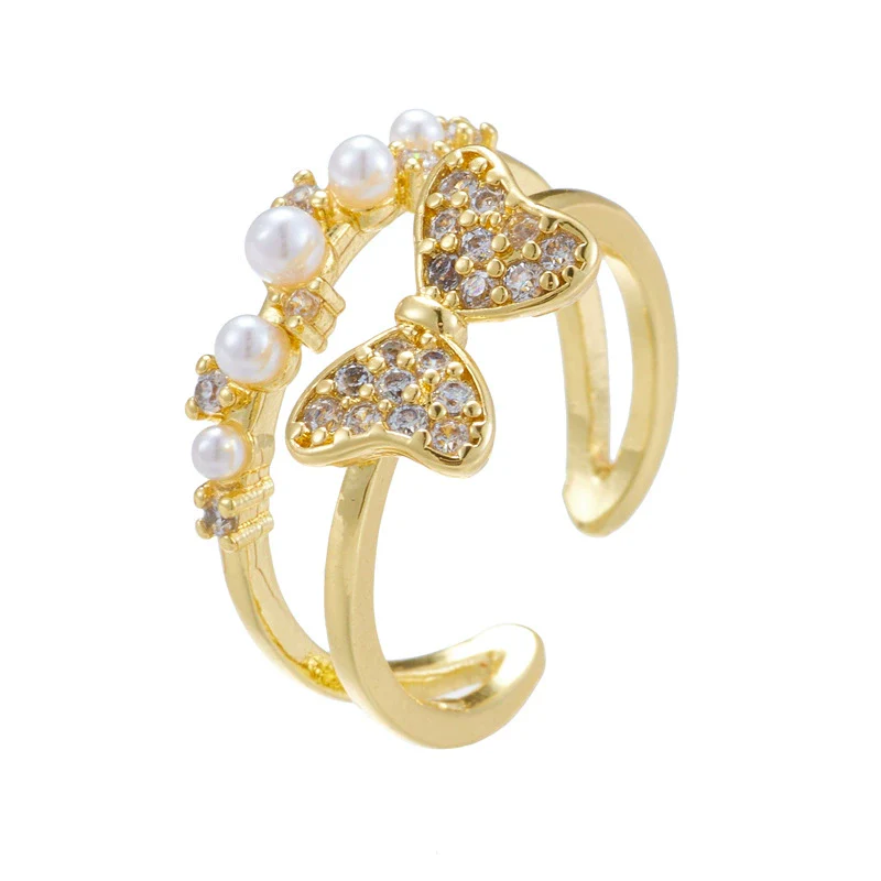 Wholesale Women's Retro Light Luxury Geometric Copper Pearl Butterfly Ring Inlaid With Zircon And Electroplated - Image 10