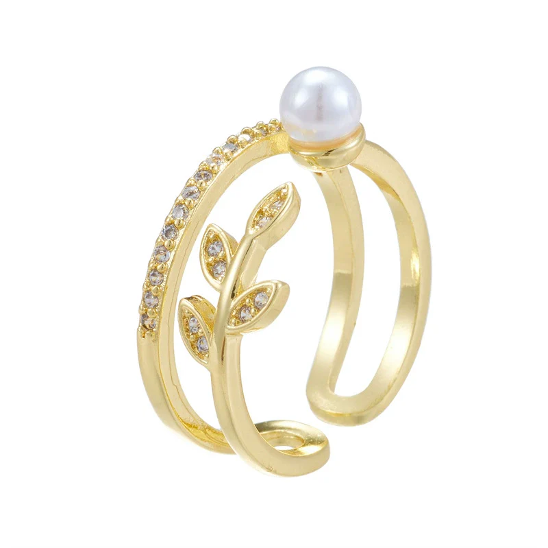 Wholesale Women's Retro Light Luxury Geometric Copper Pearl Butterfly Ring Inlaid With Zircon And Electroplated - Image 12
