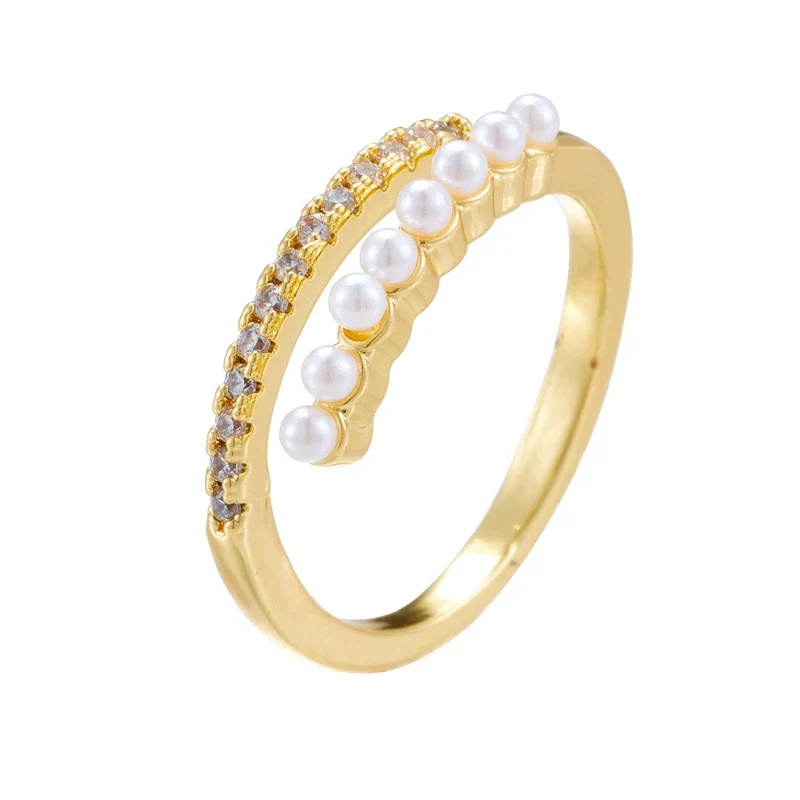 Wholesale Women's Retro Light Luxury Geometric Copper Pearl Butterfly Ring Inlaid With Zircon And Electroplated - Image 15