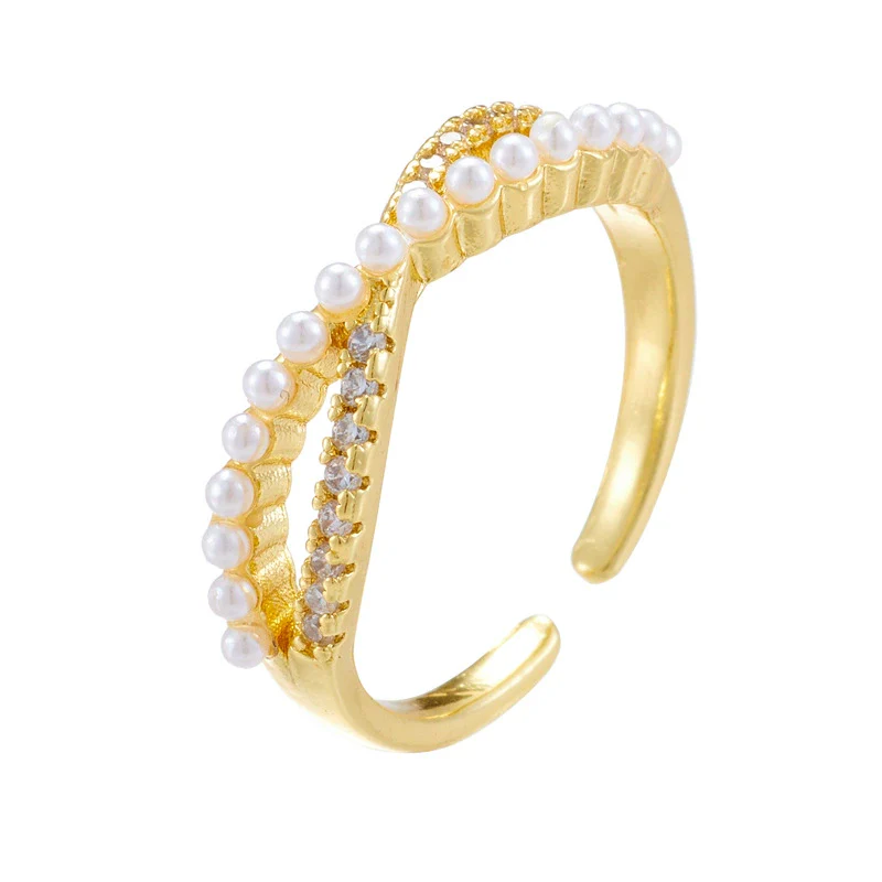 Wholesale Women's Retro Light Luxury Geometric Copper Pearl Butterfly Ring Inlaid With Zircon And Electroplated - Image 5