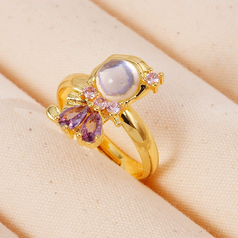 Wholesale Women's Retro Light Luxury Geometric Copper Pearl Butterfly Ring Inlaid With Zircon And Electroplated - Image 59