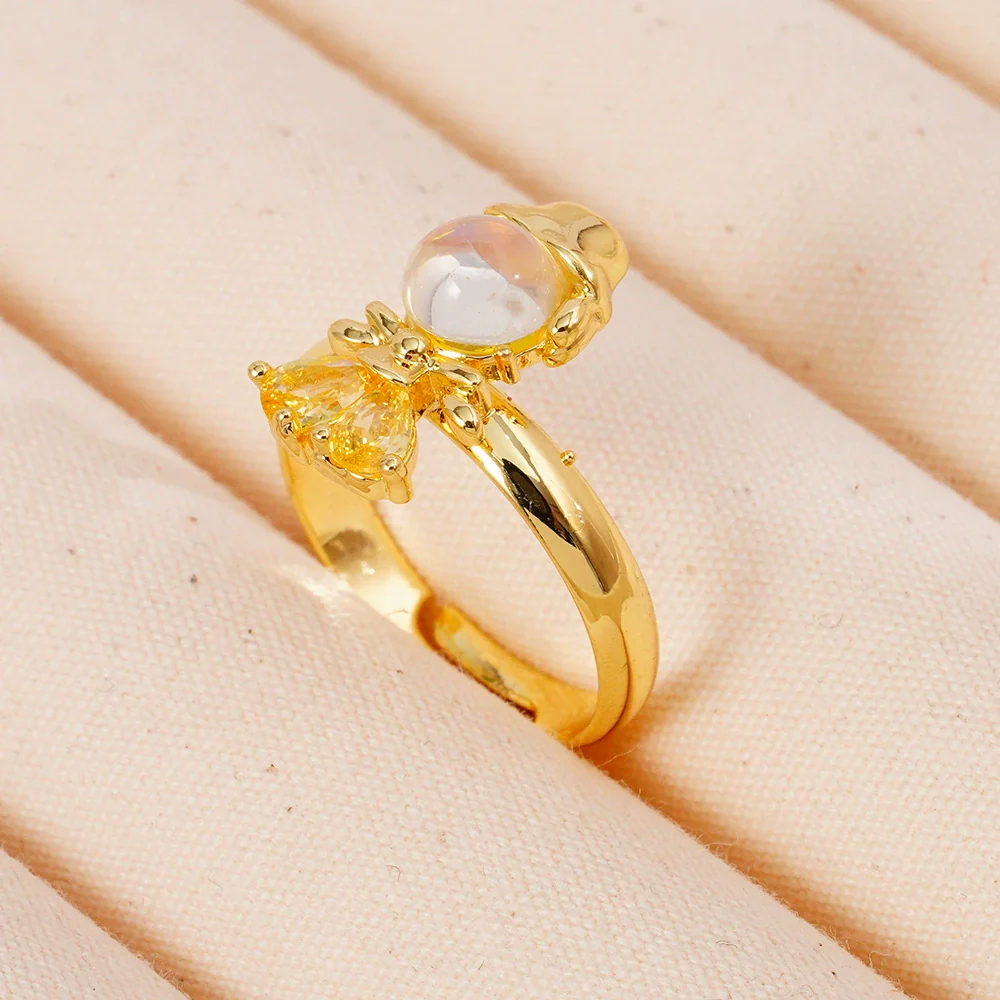 Wholesale Women's Retro Light Luxury Geometric Copper Pearl Butterfly Ring Inlaid With Zircon And Electroplated - Image 61