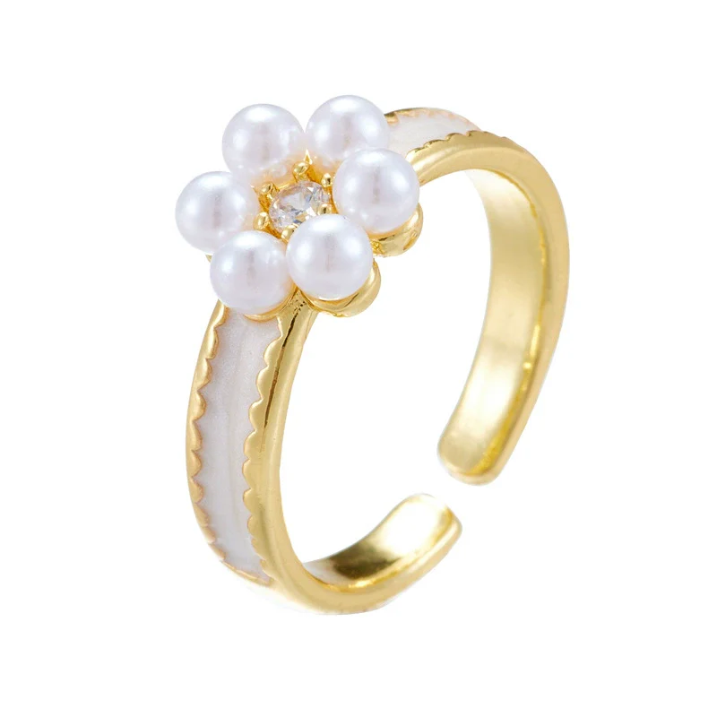 Wholesale Women's Retro Light Luxury Geometric Copper Pearl Butterfly Ring Inlaid With Zircon And Electroplated - Image 8