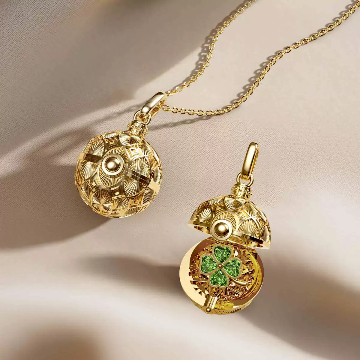 Wholesale Women's Retro Maillard Style Geometric Heart Four Leaf Clover Frog Opening And Closing Round Pendant Necklace With Copper Chain And Mixed Gemstone Setting Electroplated - Image 6