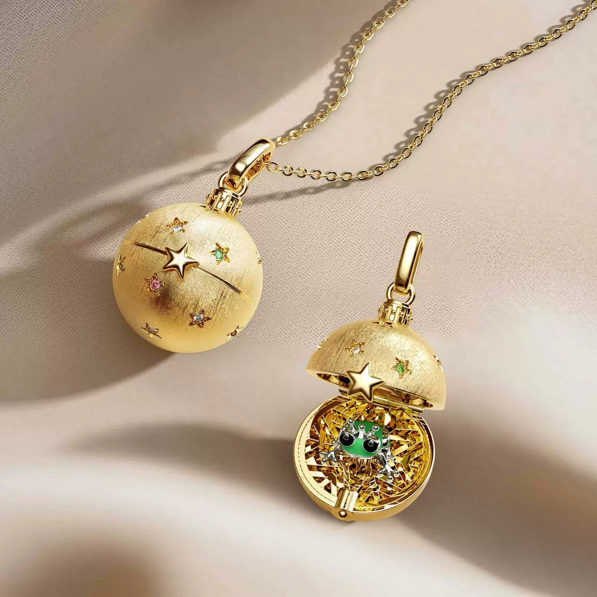 Wholesale Women's Retro Maillard Style Geometric Heart Four Leaf Clover Frog Opening And Closing Round Pendant Necklace With Copper Chain And Mixed Gemstone Setting Electroplated - Image 7